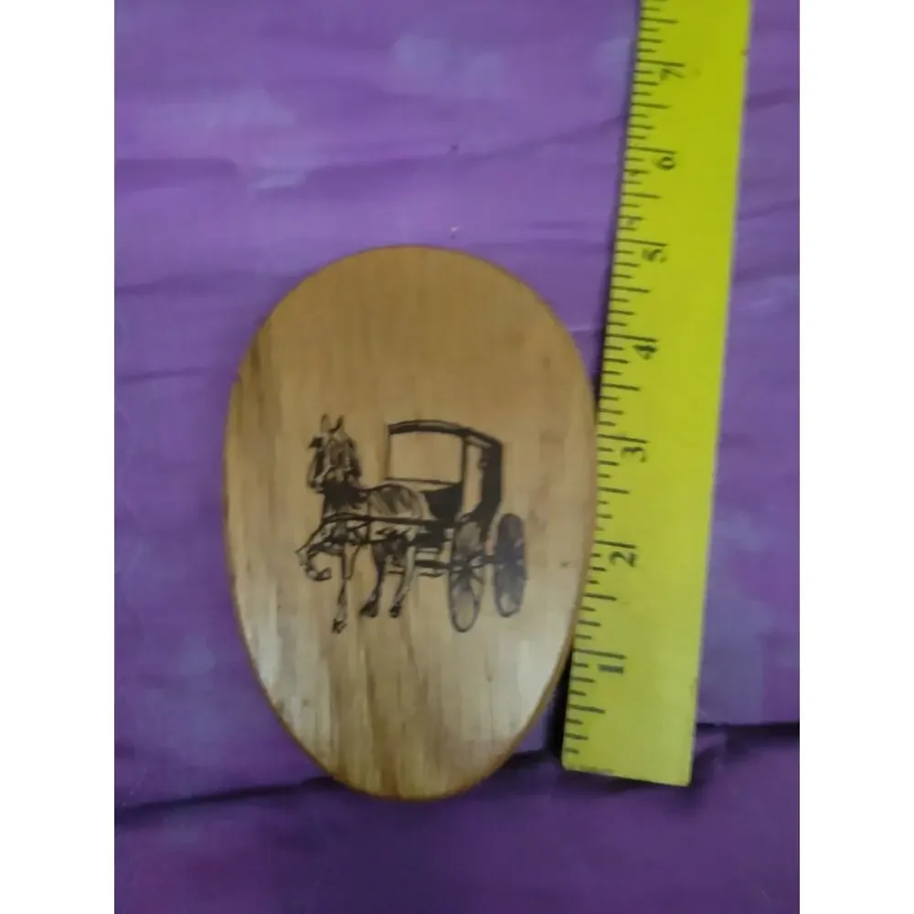 Oak Wood Towel Holder - Kitchen or Bath Hook, Amish Farmhouse Horse Buggy Marble